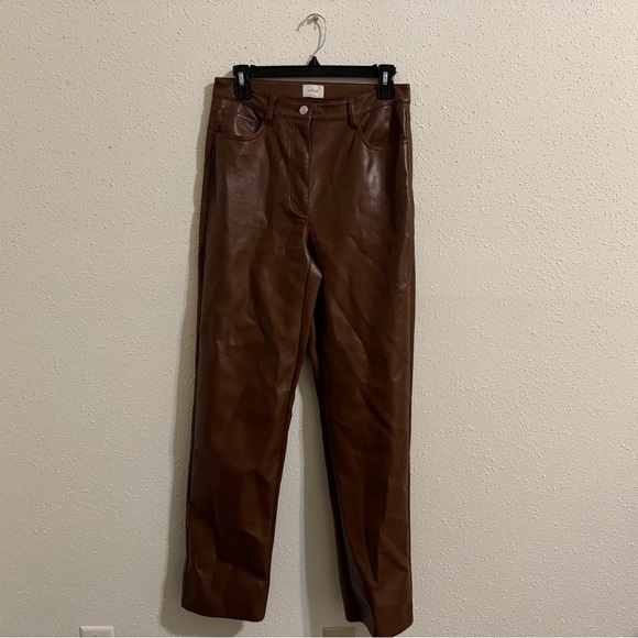 Aritzia Wilfred Melina Faux Leather Pants - Rich Mocha Brown - Size 6 - Picture 2 of 7